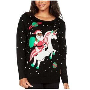 NWT Tipsy Elves Black Sweater with Black Santa and Unicorn Ugly Sweater Size XL